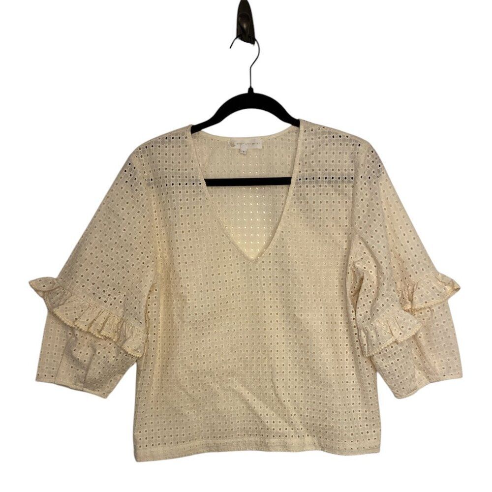 Corey Lynn Calter Ivory Eyelet‎ Lace Boho Ruffle Top Anthropologie Size Small